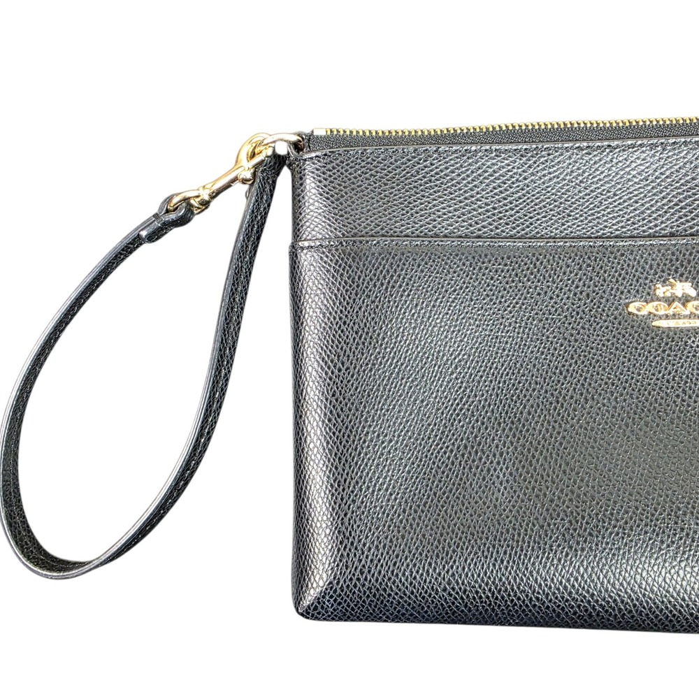 Coach Wristlet Women OS Black Good Crossgrain Leather Gold Hardware Zip Pouch - Picture 3 of 11